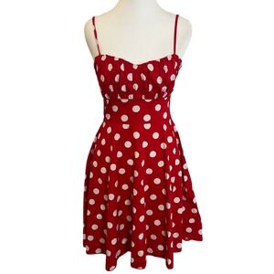 Red Polka Dot Dress Sweetheart Neckline Sleeveless Fit & Flare Party‎